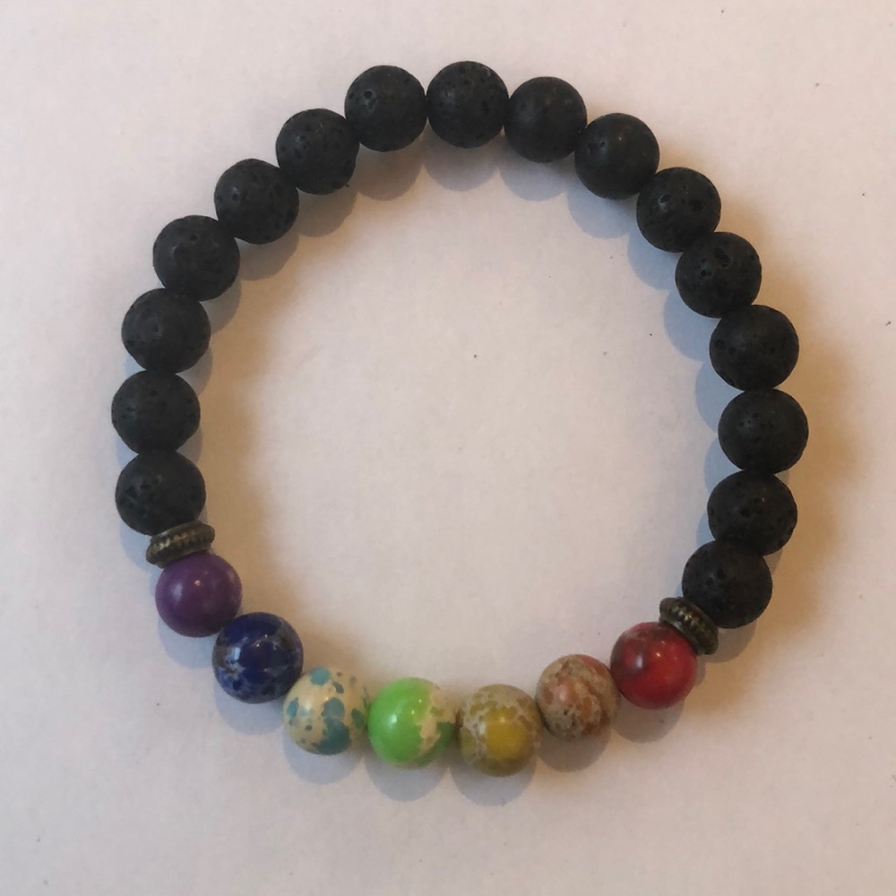 Natural Lava Stone bracelet with 7 Chakras